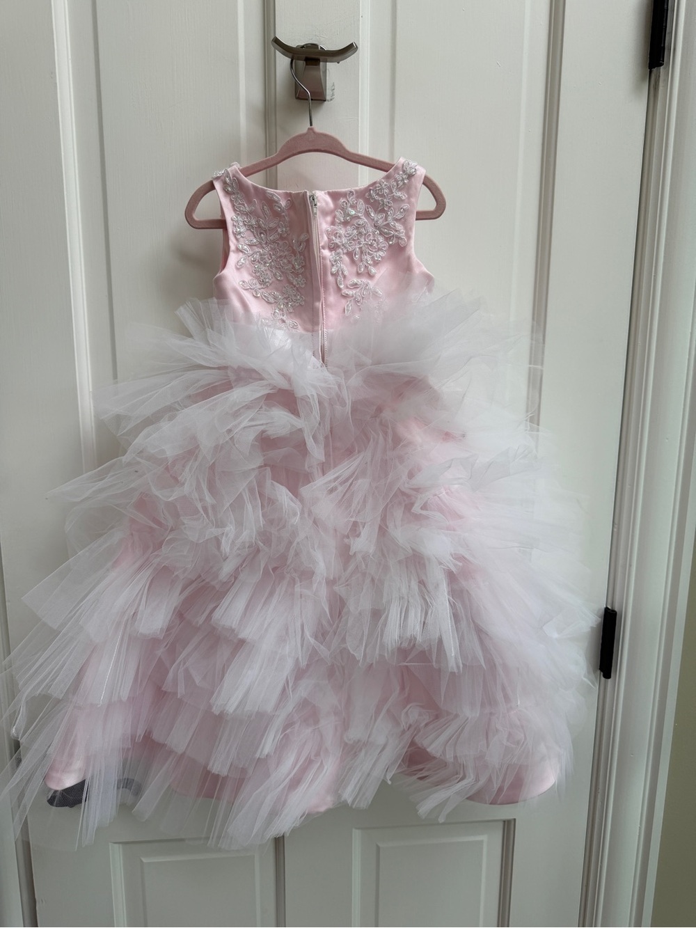 NWOT Pink Tulle Beaded Floral Appliqué Girls' 4 Pageant Party Sleeveless Dress - Picture 5 of 6